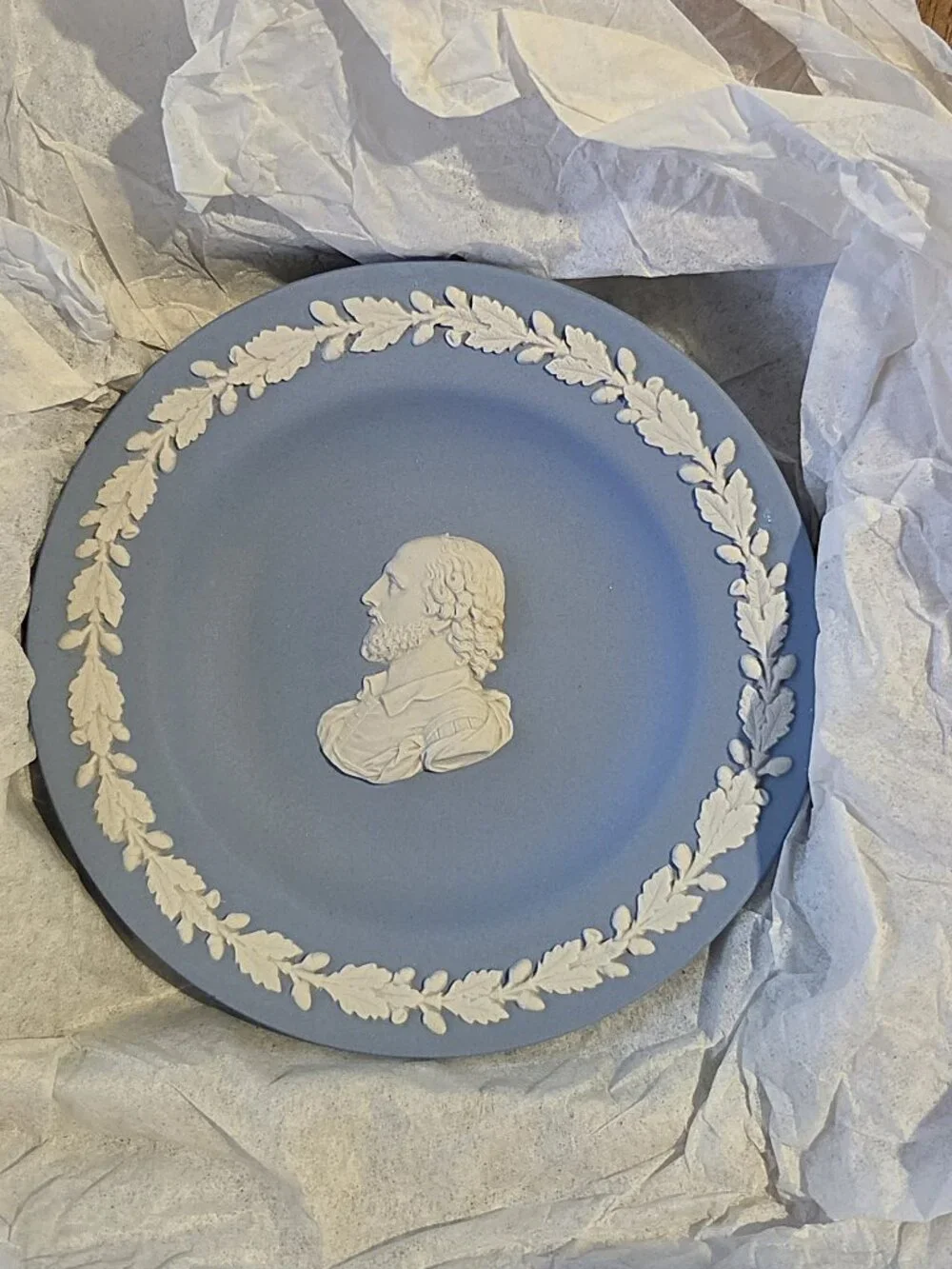 Wedgwood Blue Jasperware Shakespeare Round Tray and Commemorative Mayflower Tray